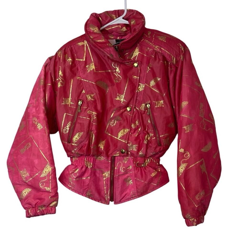 Vintage Nils Skiwear Women's Winter Ski Coat Size 10 Pink Gold Full Zip‎